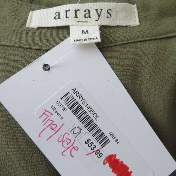 No Rest for Briget Arrays Shirt Dress M Olive Green Midi Sleeveless Belt Buttons - Picture 12 of 16